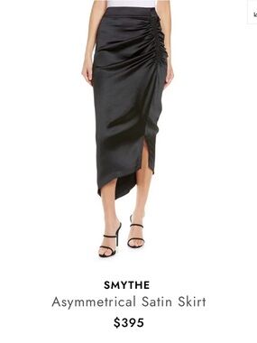 Smythe Black Asymmetrical Satin Ruched Side Midi Skirt